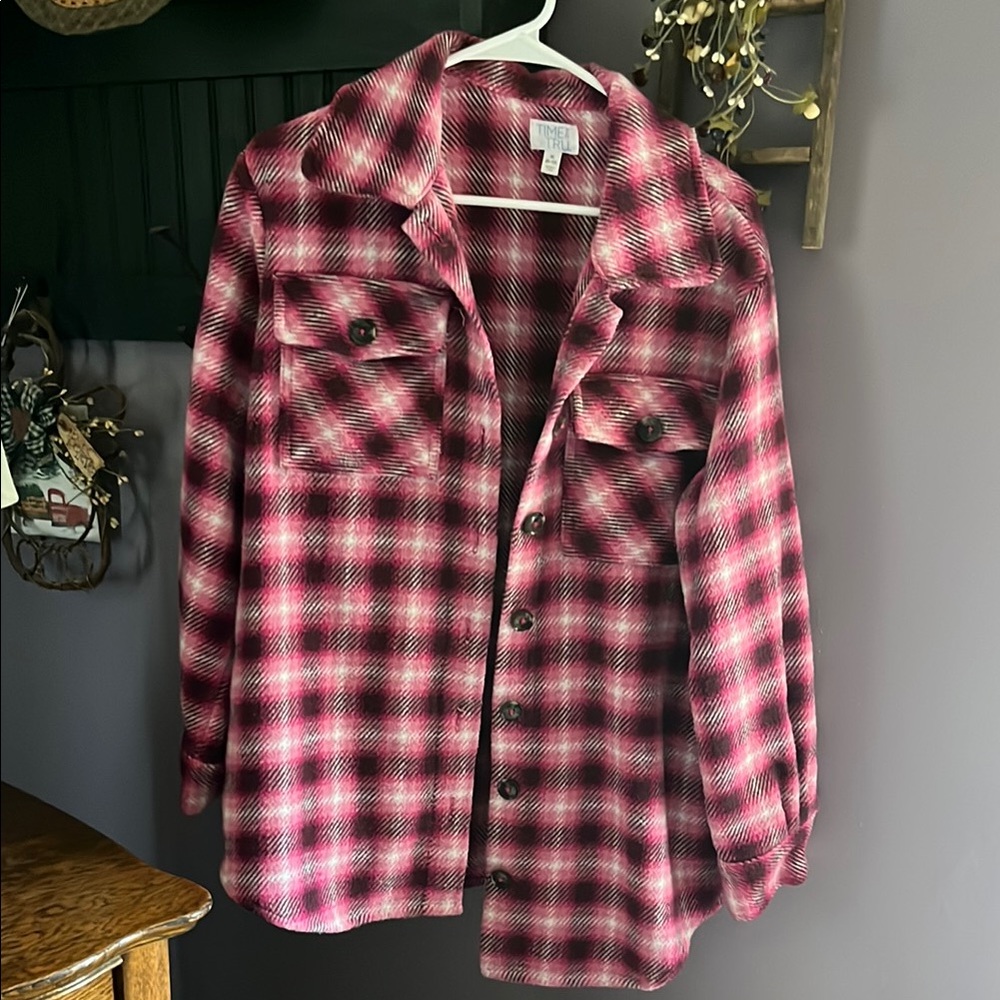 Pink and Black Plaid Button-Up Shirt